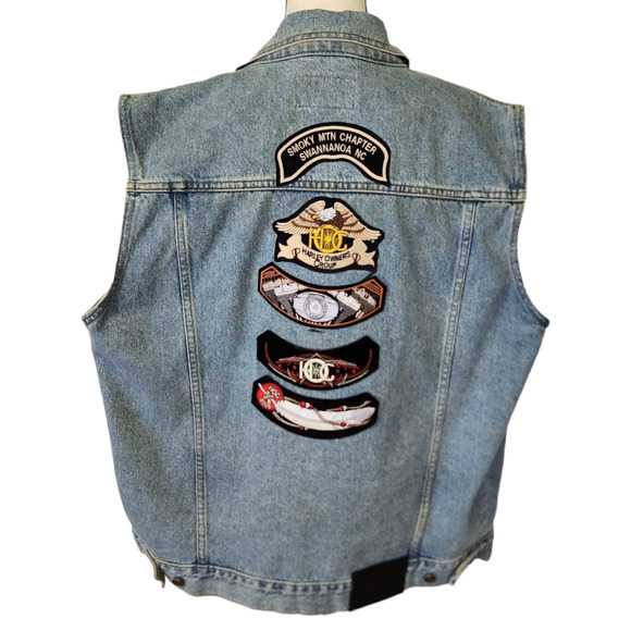 Harley Davidson Veteran Smoky Moutain Denim Jean Patch Pins Vest Men Sz Med - Picture 2 of 12